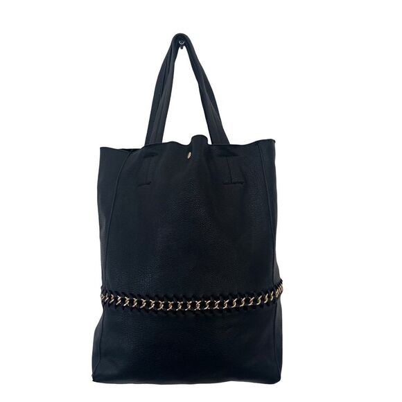 VTG Le Chateau Black Pebble Leather Chain Link Bucket Shoulder Bag Purse - Picture 1 of 11